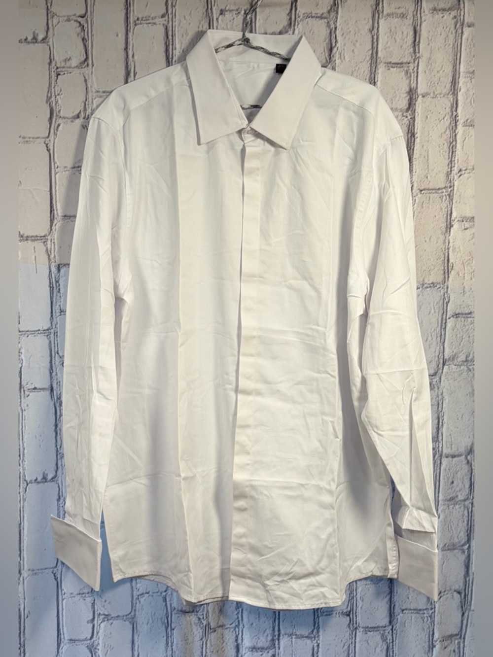 Luxury Size:34/35 17.5  Men's Classic White Dress Shirt - Tailored Long Sleeve